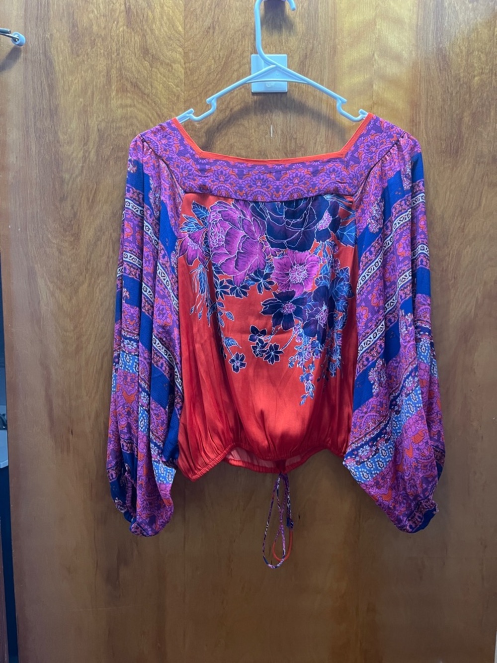 Free People Red and Pink Floral Boho Peasant Blouse - Picture 3 of 3
